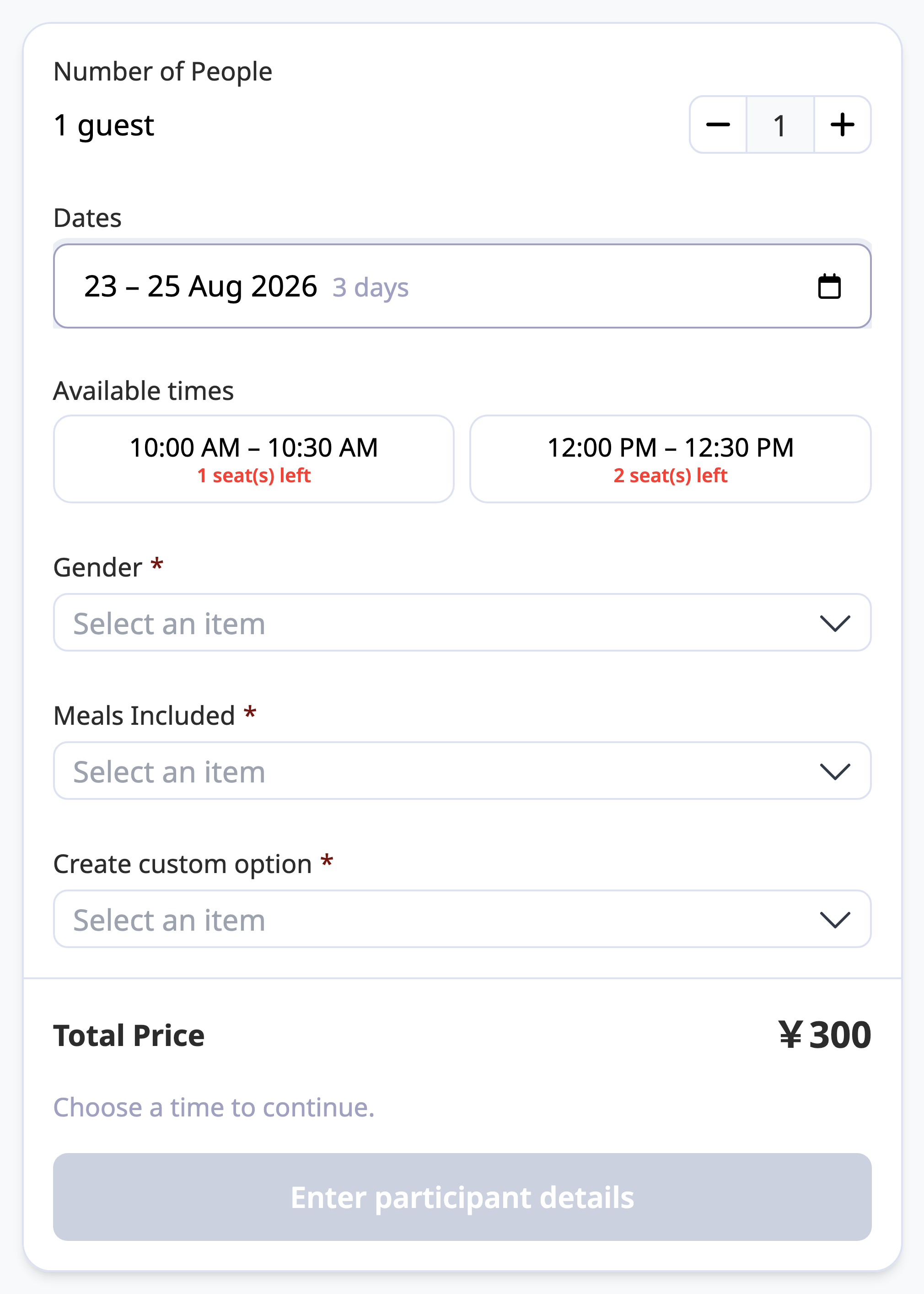 Consecutive booking: one time must work across whole stay